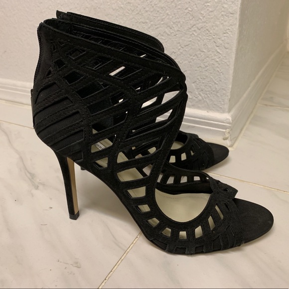 NWT BCBG Black Suede Caged Sandals - Picture 5 of 7